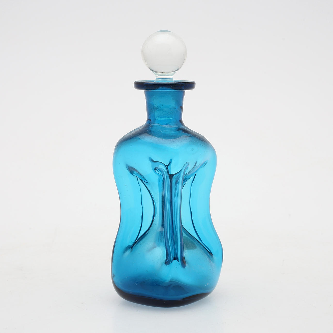 CLOCK BOTTLE, sininen lasi, Holmegaard, Tanska.