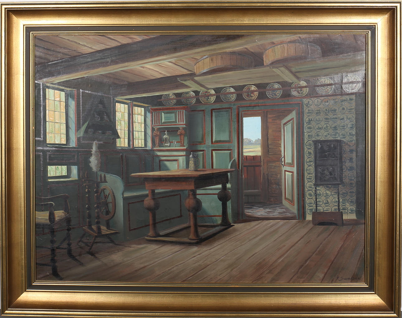 FREDRIK WILHELM SVENDSEN. Olja på duk, interiör, signerad F. Svendsen.