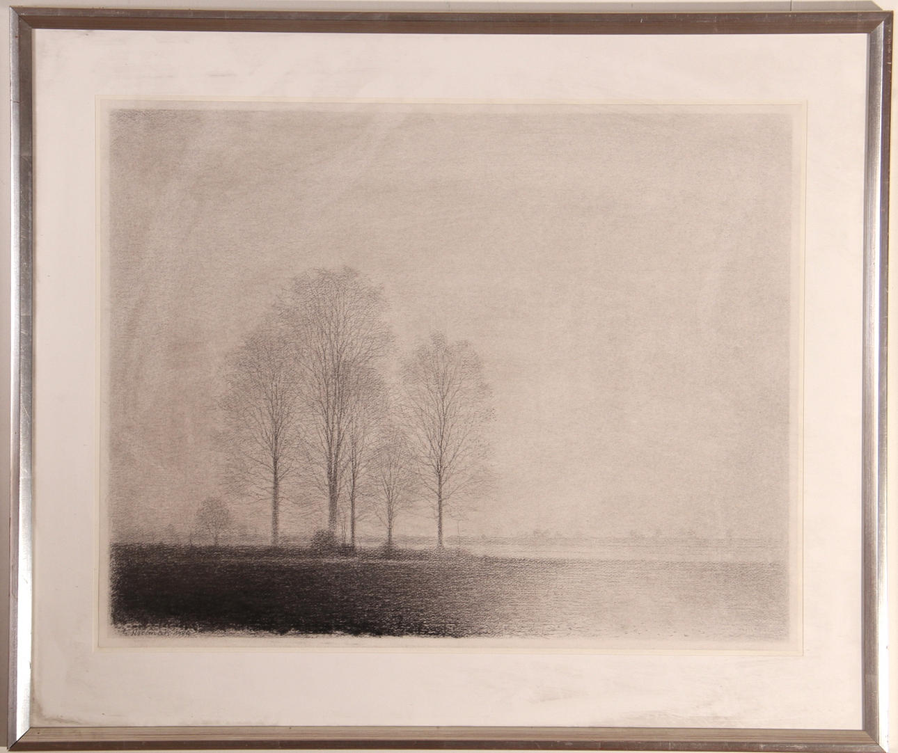 GUNNAR NORRMAN. Kolteckning, "Trees on the Plain", 1984.