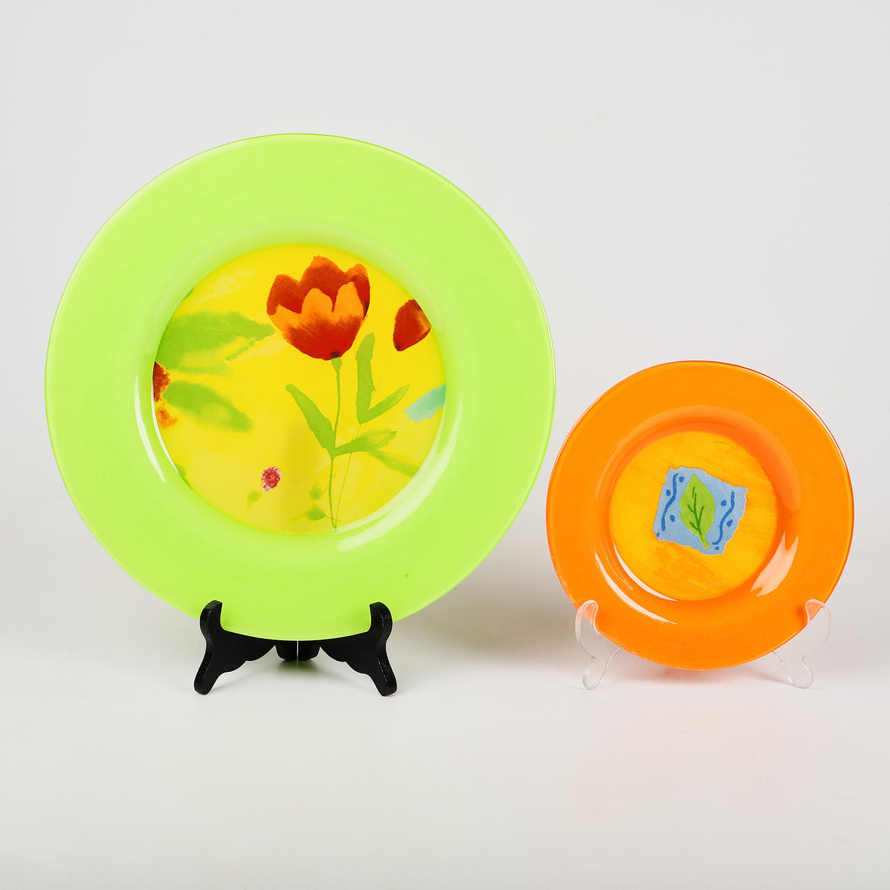 PLATES, 10 pieces, colored glass, Dibbern, Germany.