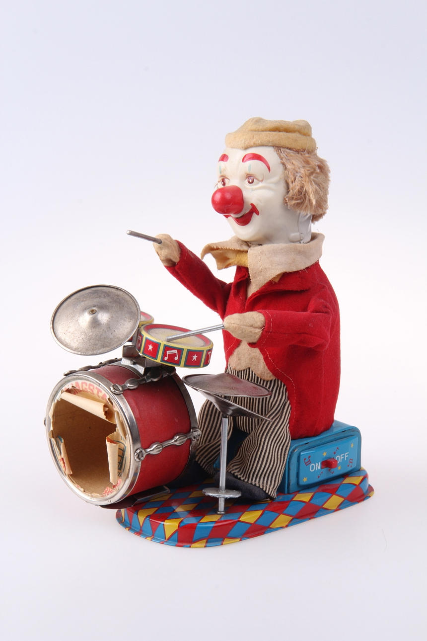 LEKSAK, plåt, clown, batteridriven, Cragstan, Alps, Japan, 50-tal.