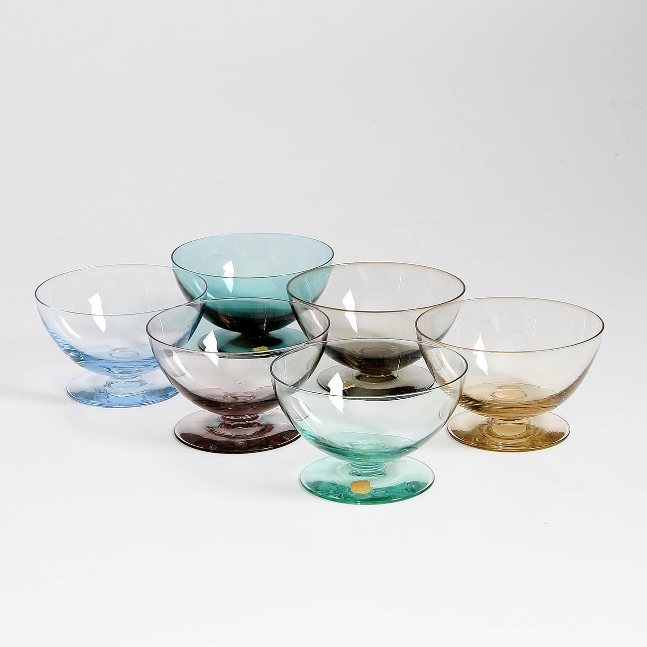 DESSERTSKÅLAR, 6 st, glas, Åfors Glasbruk. 1900-andra halva.