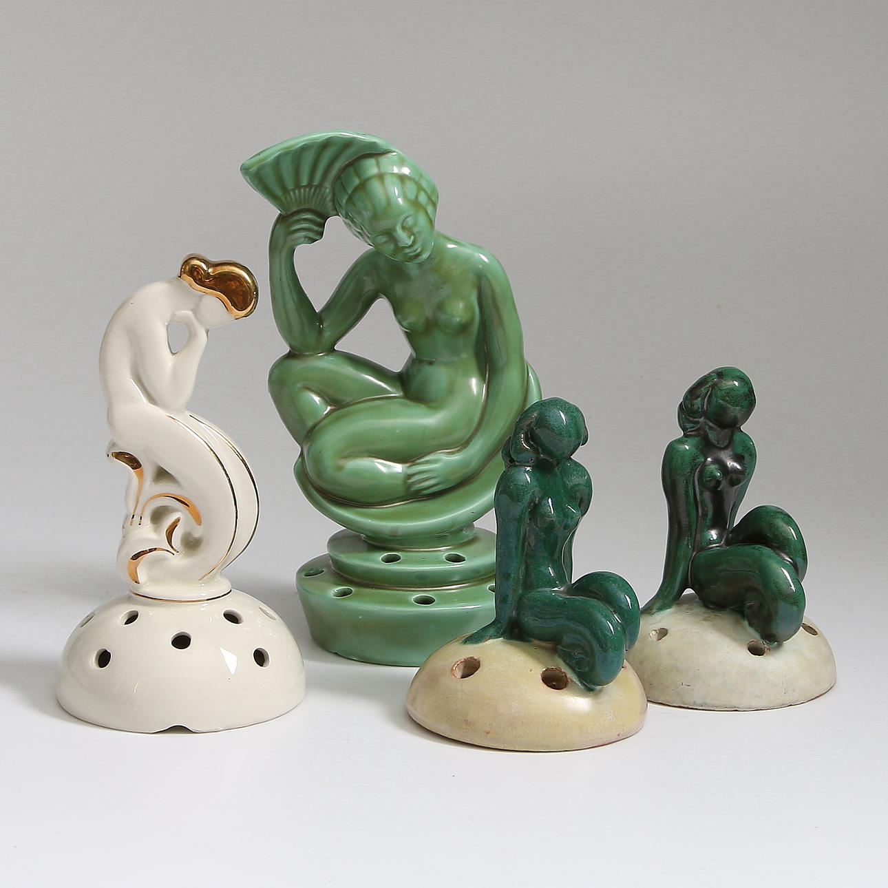 PARTI KERAMIK, 4 st, "Blomhållare", Art Déco, bla Arthur Percy/Eugene Trost Gefle.