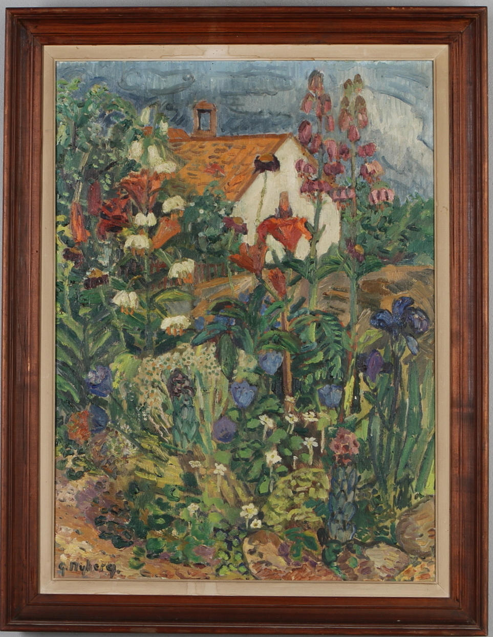 GÖSTA NYBERG. Trädgård, olja på duk, signerad.