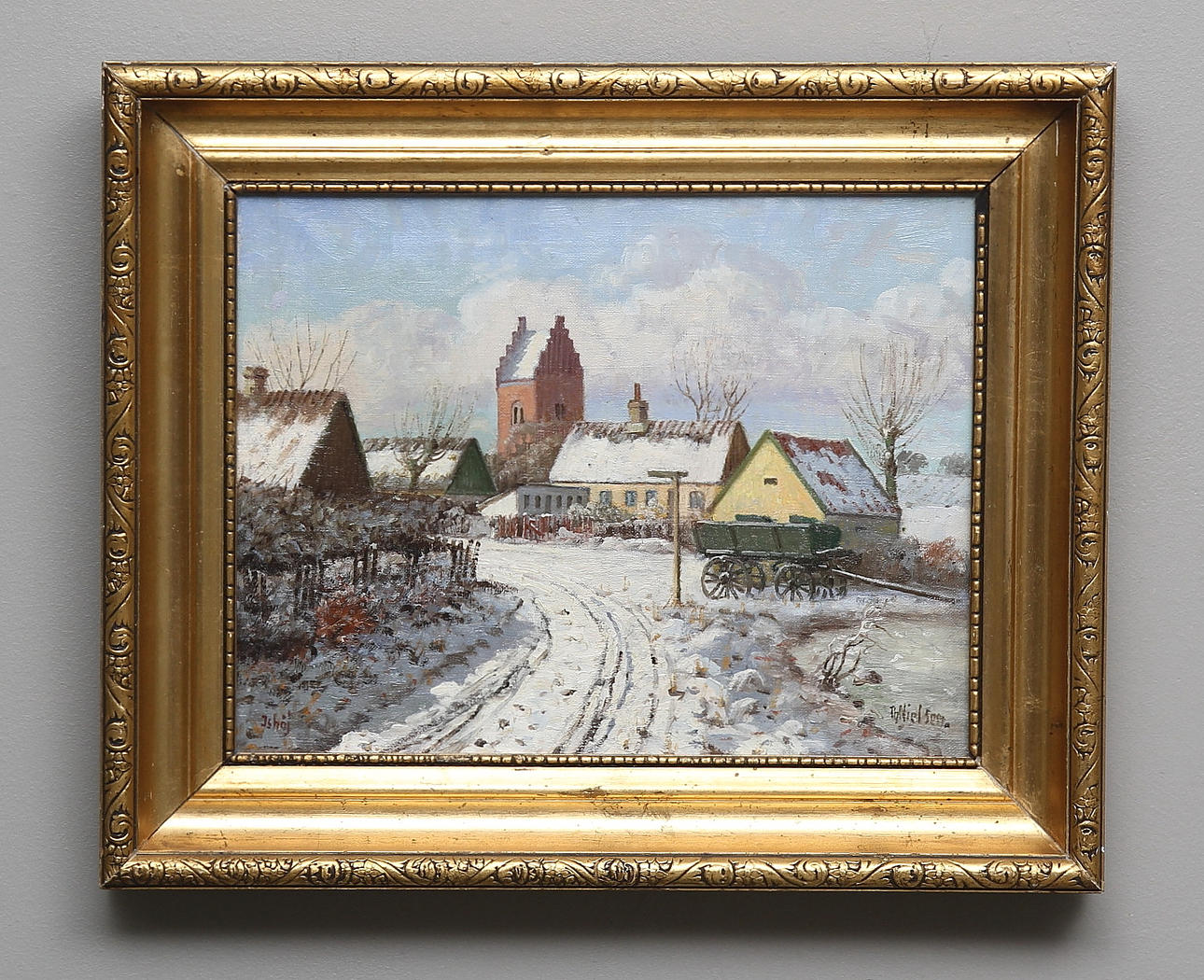 OIDENTIFIERAD DANSK KONSTNÄR. Motiv från Ishöj. Olja på duk. Signerad Th. Nielsen. Tidigt 1900-tal.