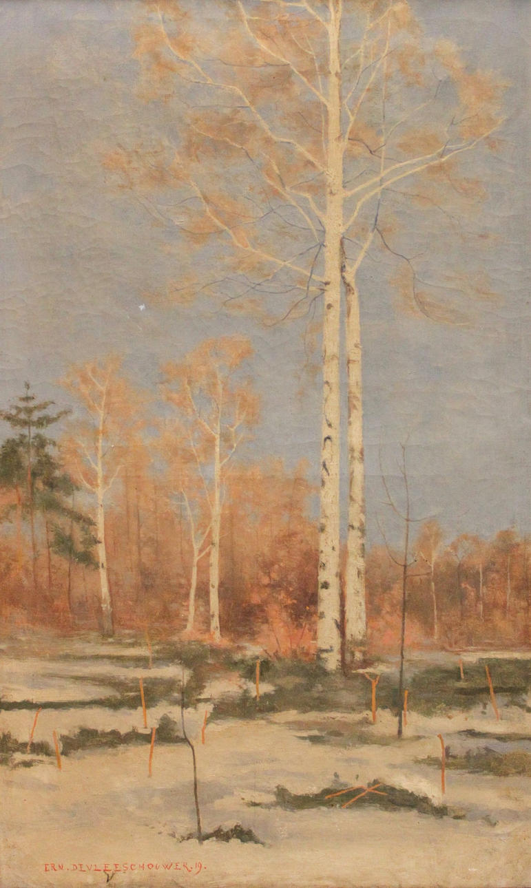 ERNEST DE VLEESCHOUWER. olja på duk, fördubblats, nere till vänster Sig. och dat. Ern. DevleeSchouwer 19.