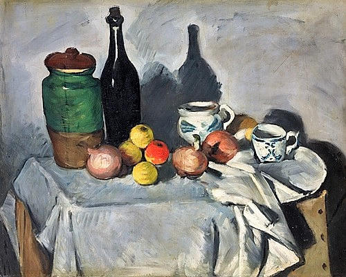 PAUL CEZANNE. Fruit and crockery, around 1870.