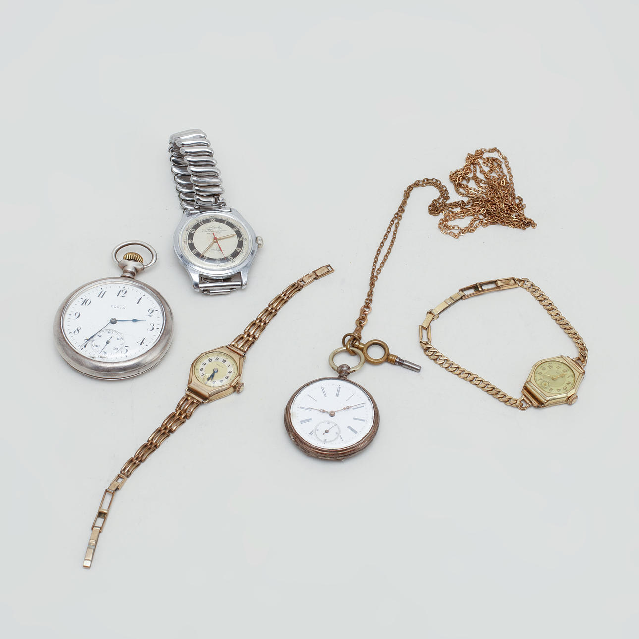 WRIST WATCH and POCKET WATCH, 5 pcs.