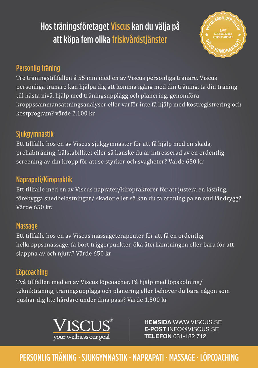 PRESENTKORT på friskvårdstjänster hos Viscus.