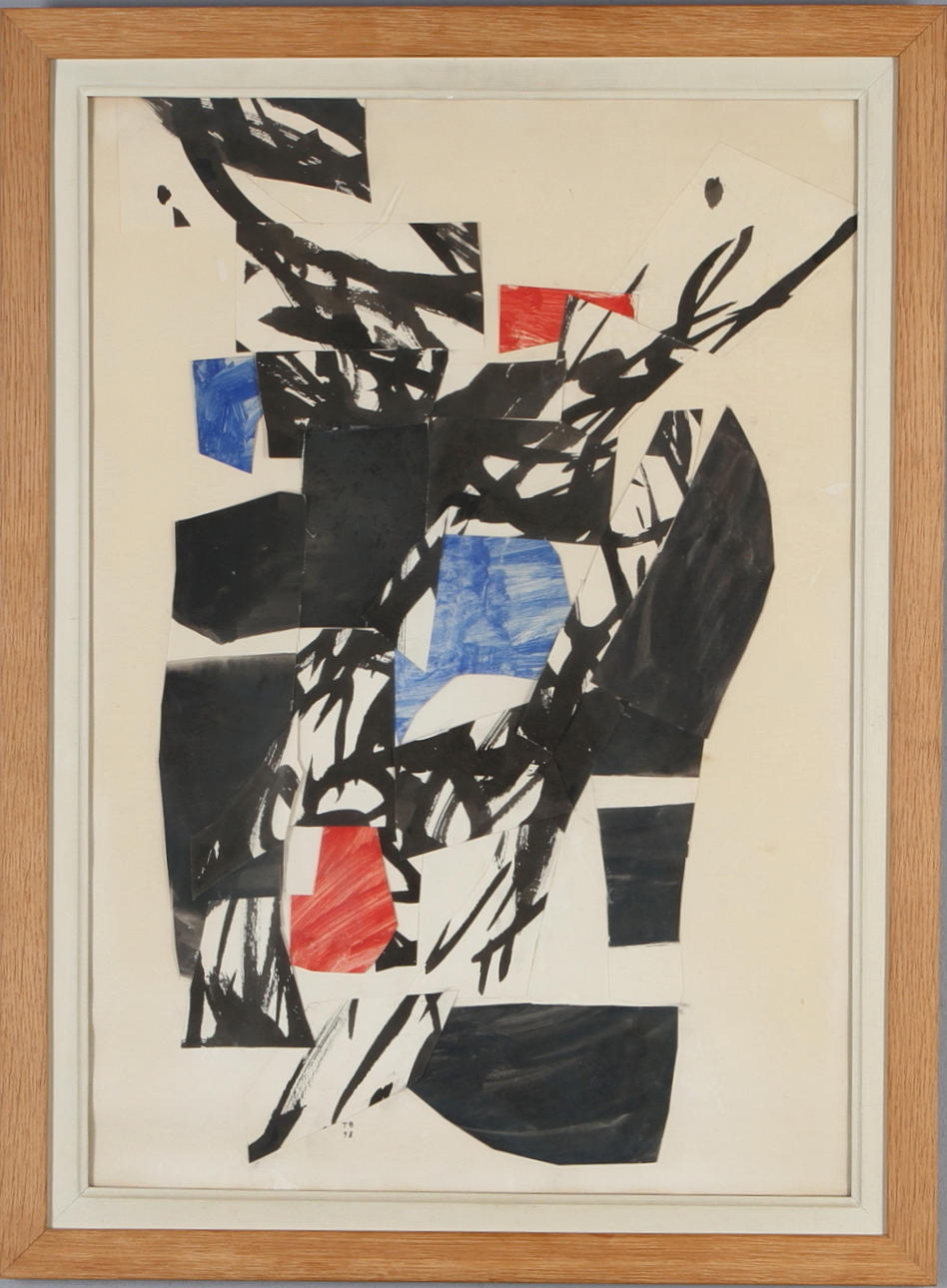 OKÄND KONSTNÄR. collage med blandteknik, signerat och daterat.