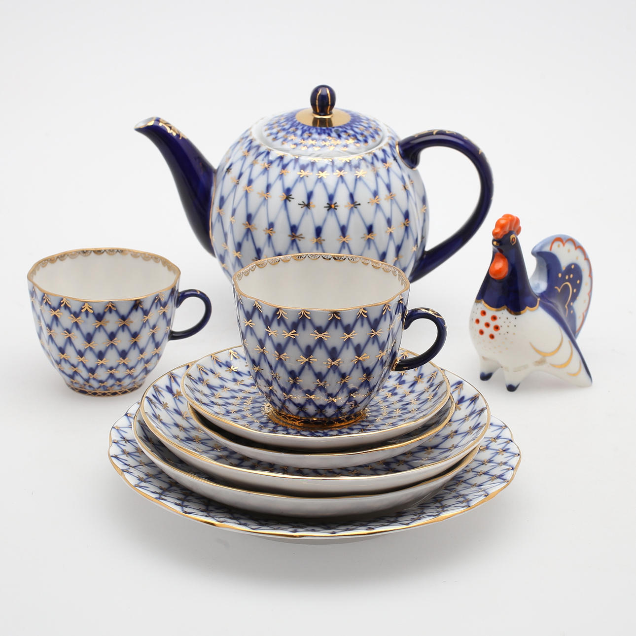 KAFFEESET, 7-teilig, "Cobalt Net", Lomonosov, Made in UdSSR.