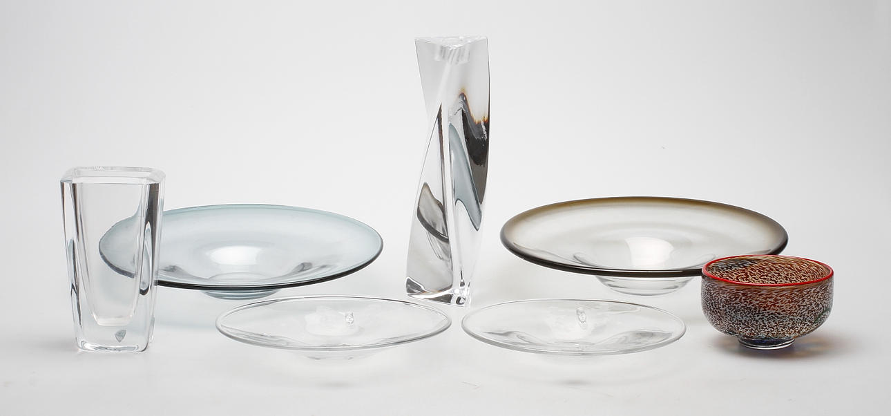 KONSTGLAS, 7 delar, bl.a Kosta boda, 1900-tal.