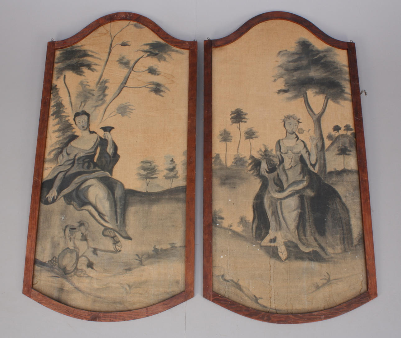 OKÄND KONSTNÄR, tavlor ett par, tryck på tyg.