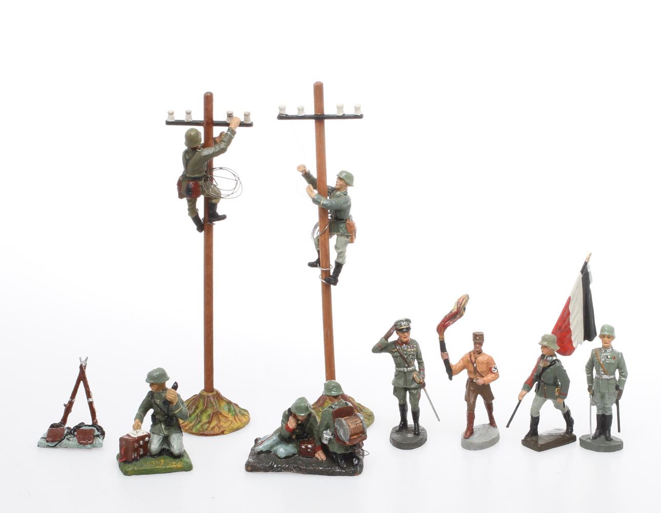 ELASTOLIN LINEOL FIGURER 9 delar. Tyska soldater och SA.