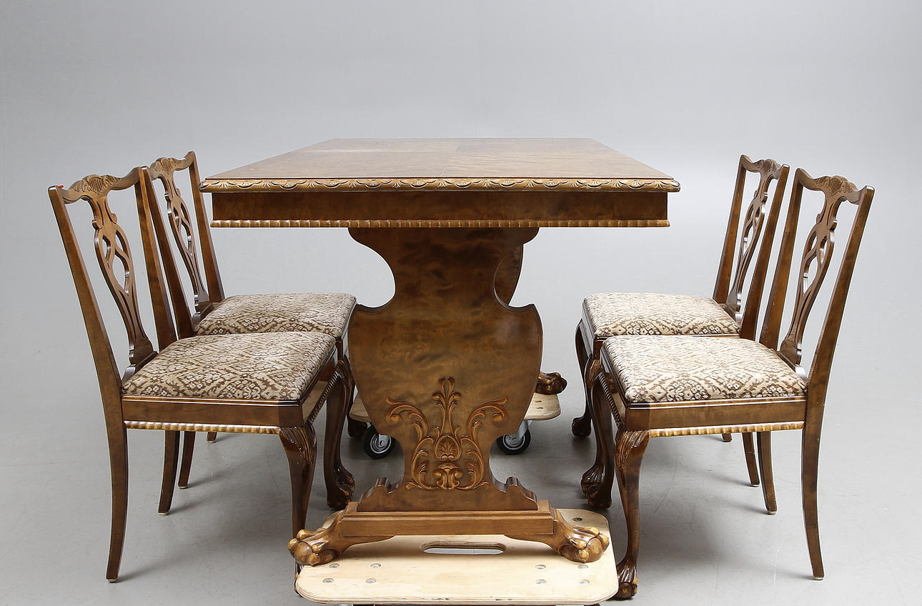 Matgrupp Chippendalestil, 6 delar 1930-40-tal.