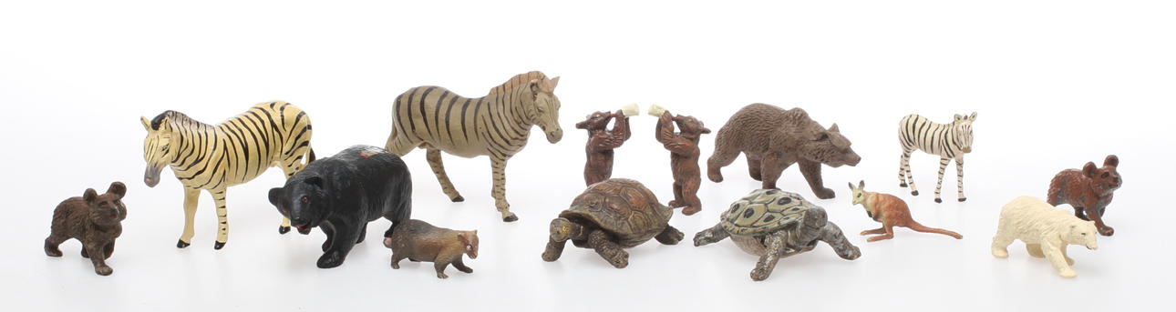 ELASTOLIN, LINEOL och TIPPLE-TOPPLE 14 DJUR. Zebra, Björn, Sköldpadda och Känguru.