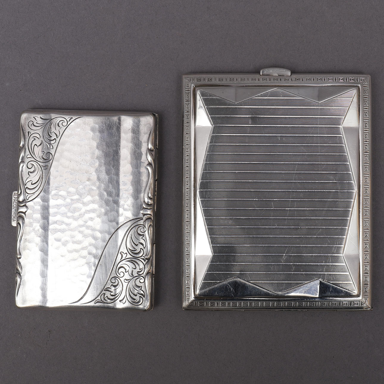 CIGARETETUIER, 2 stk, sølv & nysølv.