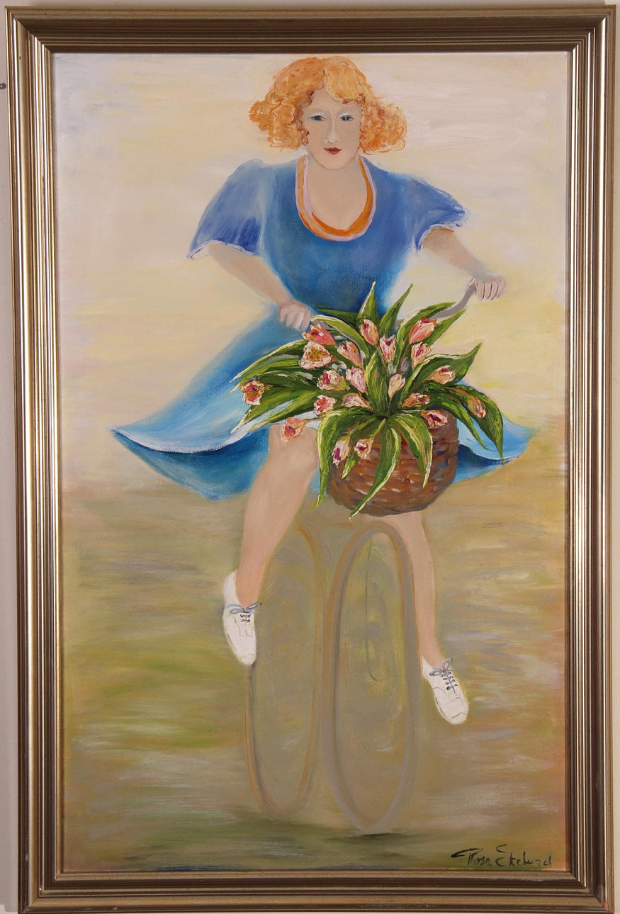 ROSA EKELUND. Olja på duk, "Tulpan transport", signerad, 1993.