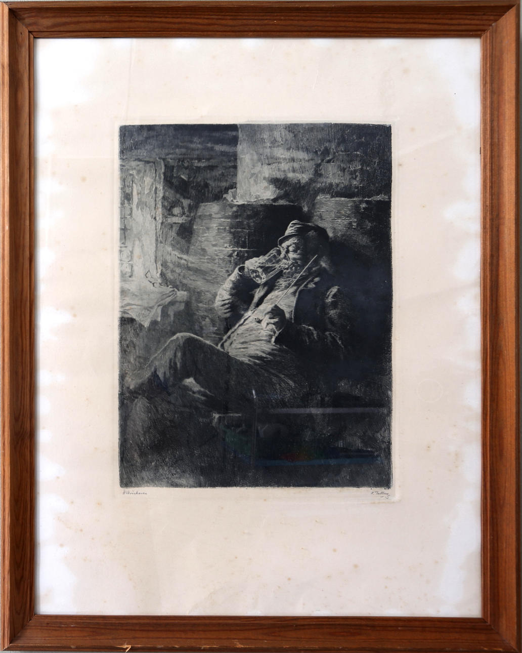 AXEL TALLBERG. "Öldrickaren"; ETSNING, signerad.