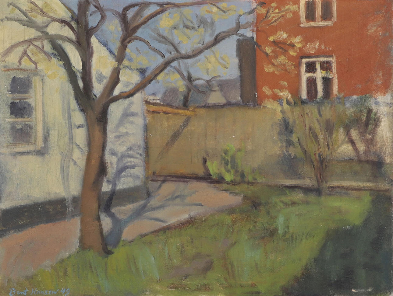 BERIT HANSEN. Backyard, oil on canvas, signed.