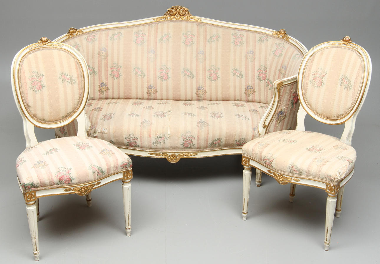 BADKARSSOFFA, STOLAR 2 st, gustaviansk stil, 1900-tal.