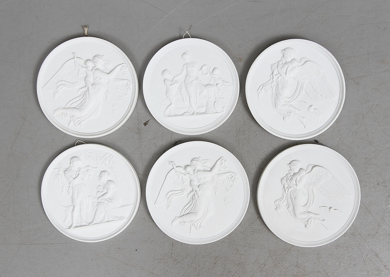VÄGGRELIEFER, 6 st, Parian, Royal Copenhagen och B&G, 1900-tal.
