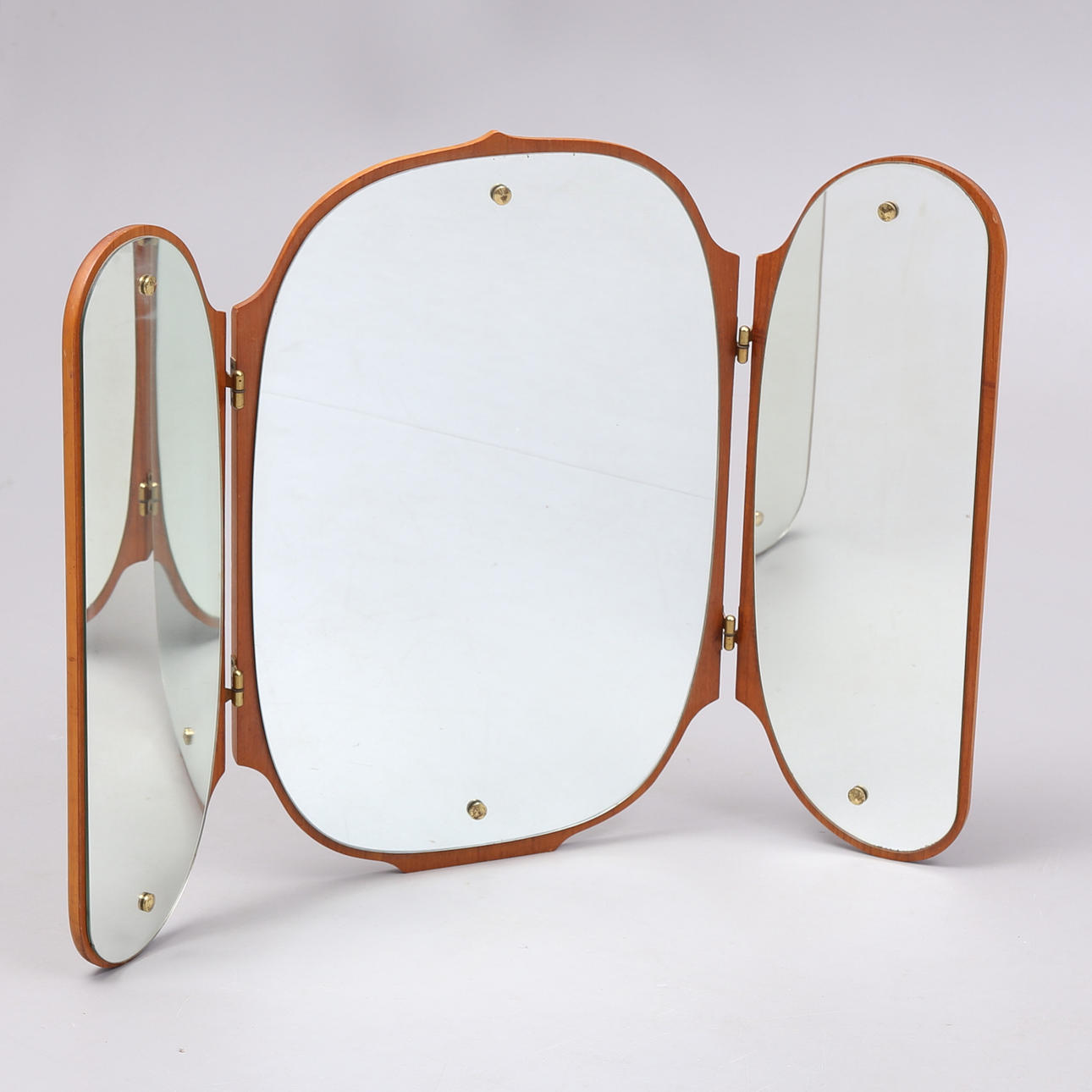 SPEJL, 3-delt, teak, Eriksmåla glas.