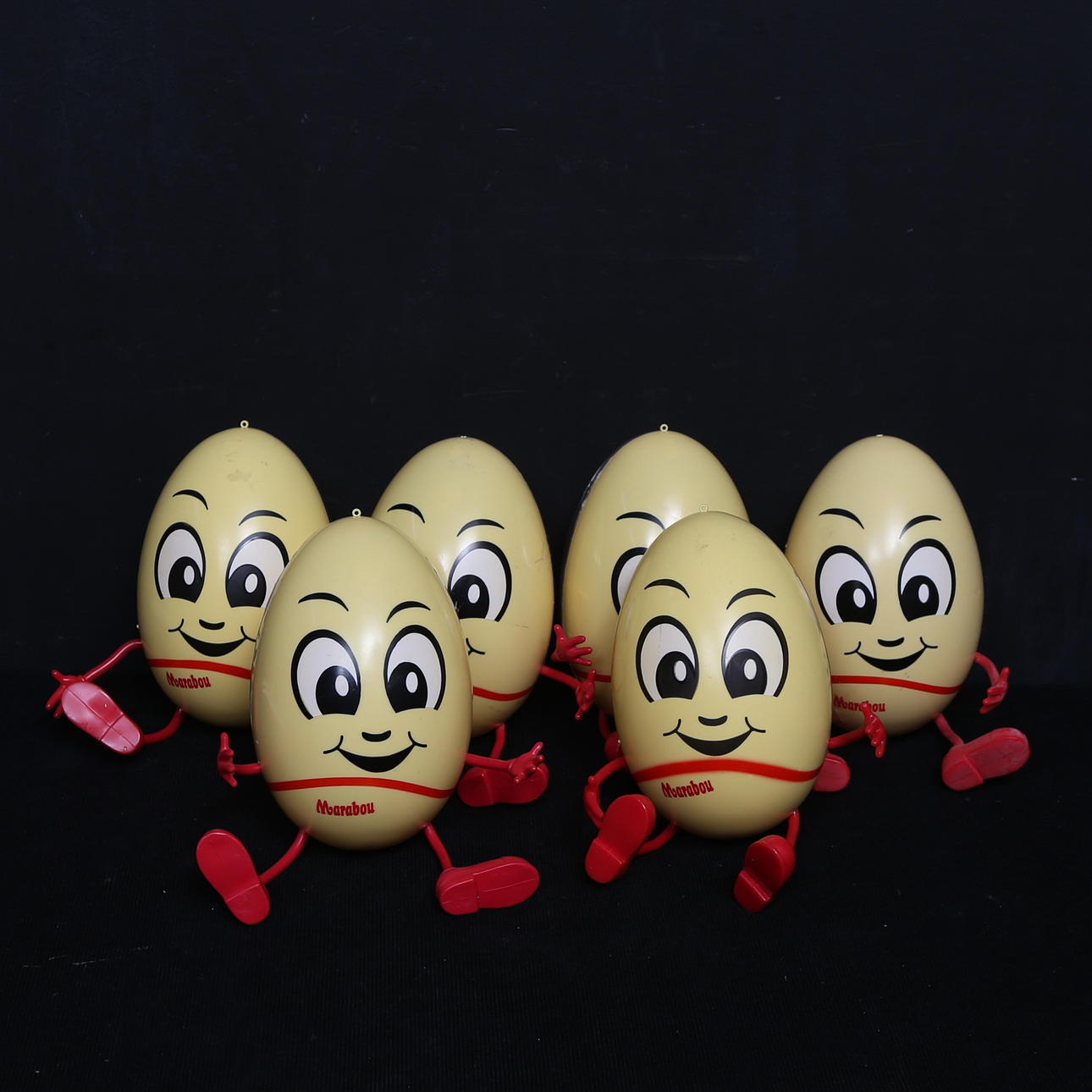 PÅSKÄGG, 6 st, plast, Marabou. 1900-talets andra hälft.