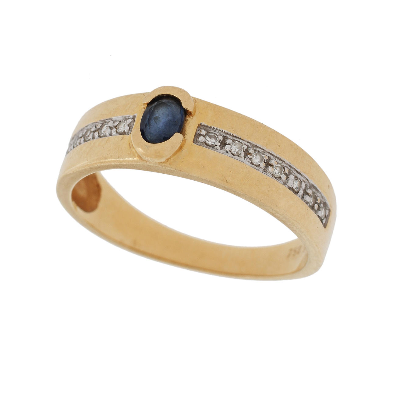 RING, 18k rödguld med safir samt 14 diamanter, totalt ca 0,07ct. 3,1g.