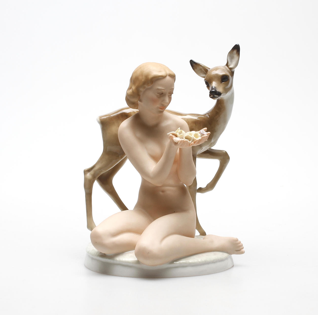 FIGURIN, porslin, Kvinna med rådjur, Hutschenreuter, 1900-tal.