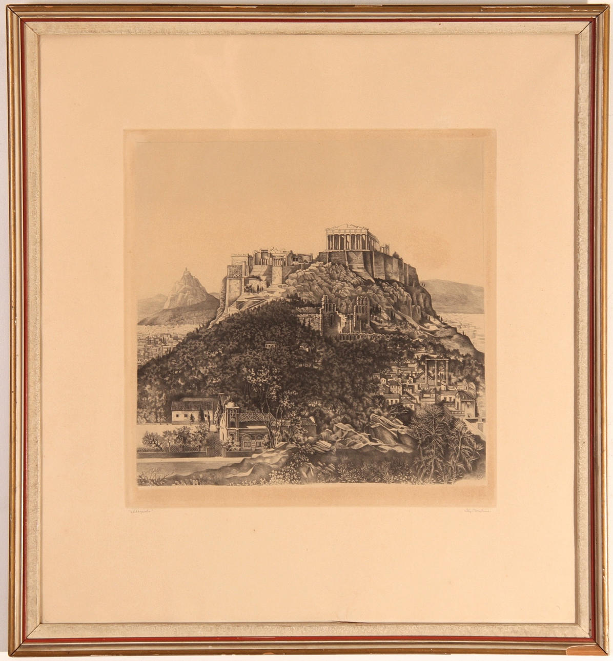 STIG BORGLIND. Etsning/Torrnål, "Akropolis", signerad.