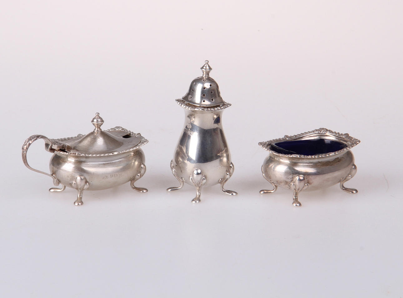 SALT- och PEPPARKAR, silver, 3 delar, Birmingham, England.