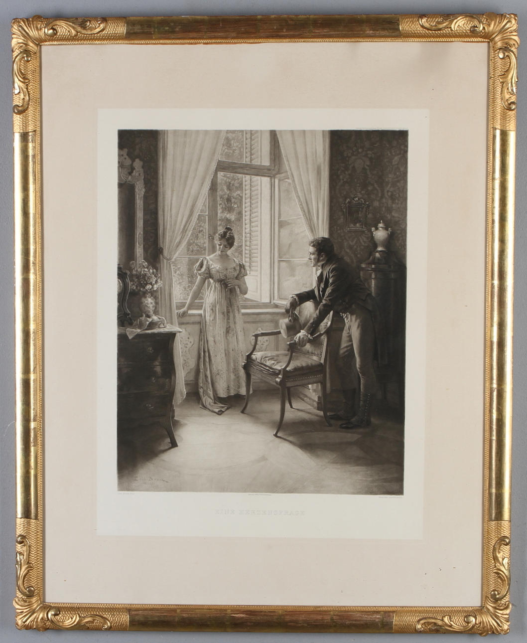 GRAFISKT BLAD, "Eine Hersensfrage", efter Emil Brack, 1800-TALETS SLUT.