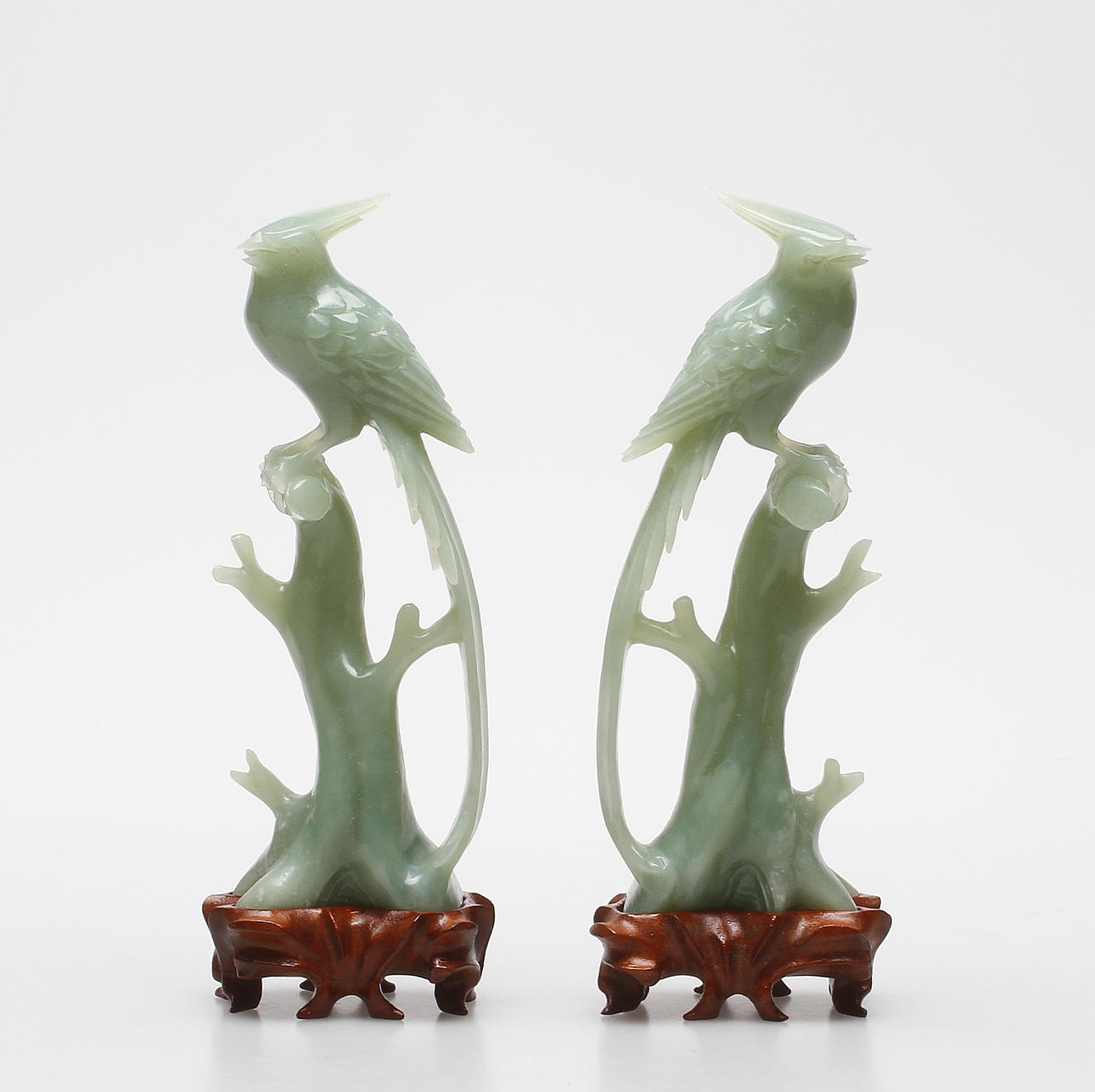 FÅGLAR, ett par, jade, Kina, 1900-tal.