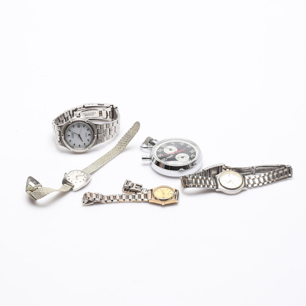 WRIST WATCH, 4 pcs and STOPWATCH.