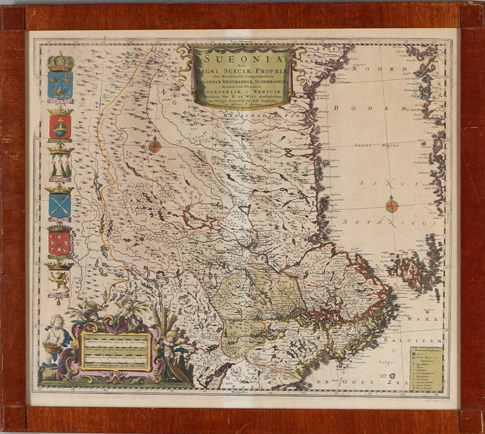 KARTA, Frederick de Witt, "Sueonia Sive Regni Sueciae Propriae Uplandiae, Westmanniae, Sudermanniae".