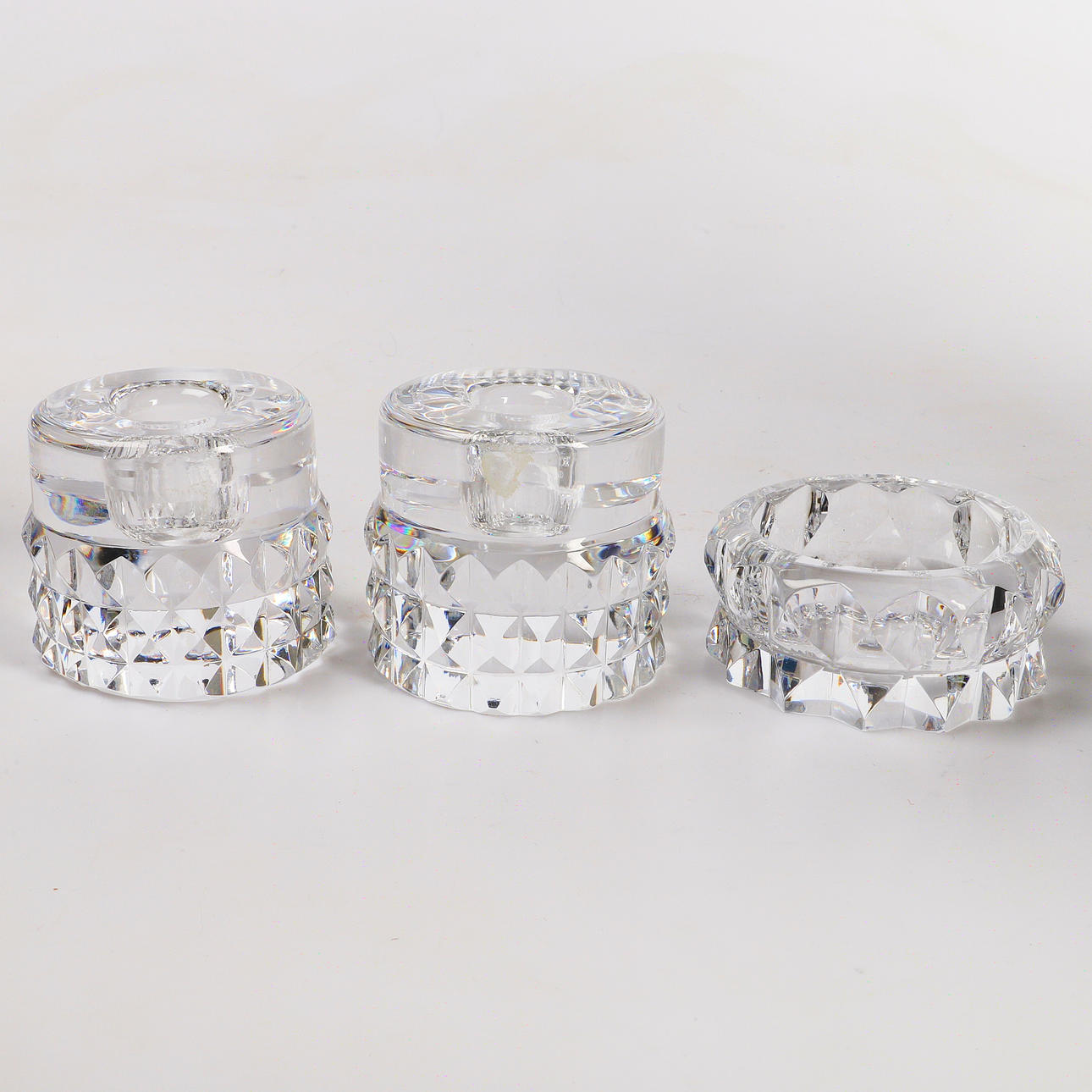 INGEBORG LUNDIN. Candlesticks, 3 pieces, "Silvia", Orrefors.