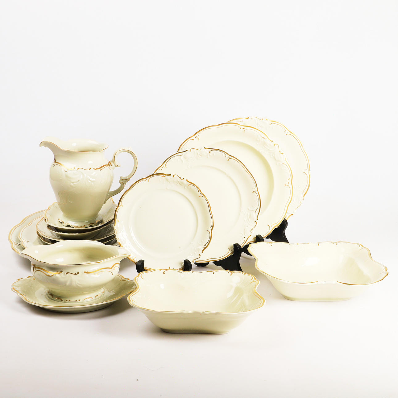 DINING SET, 58 pieces, gilded edge decoration, KPM.