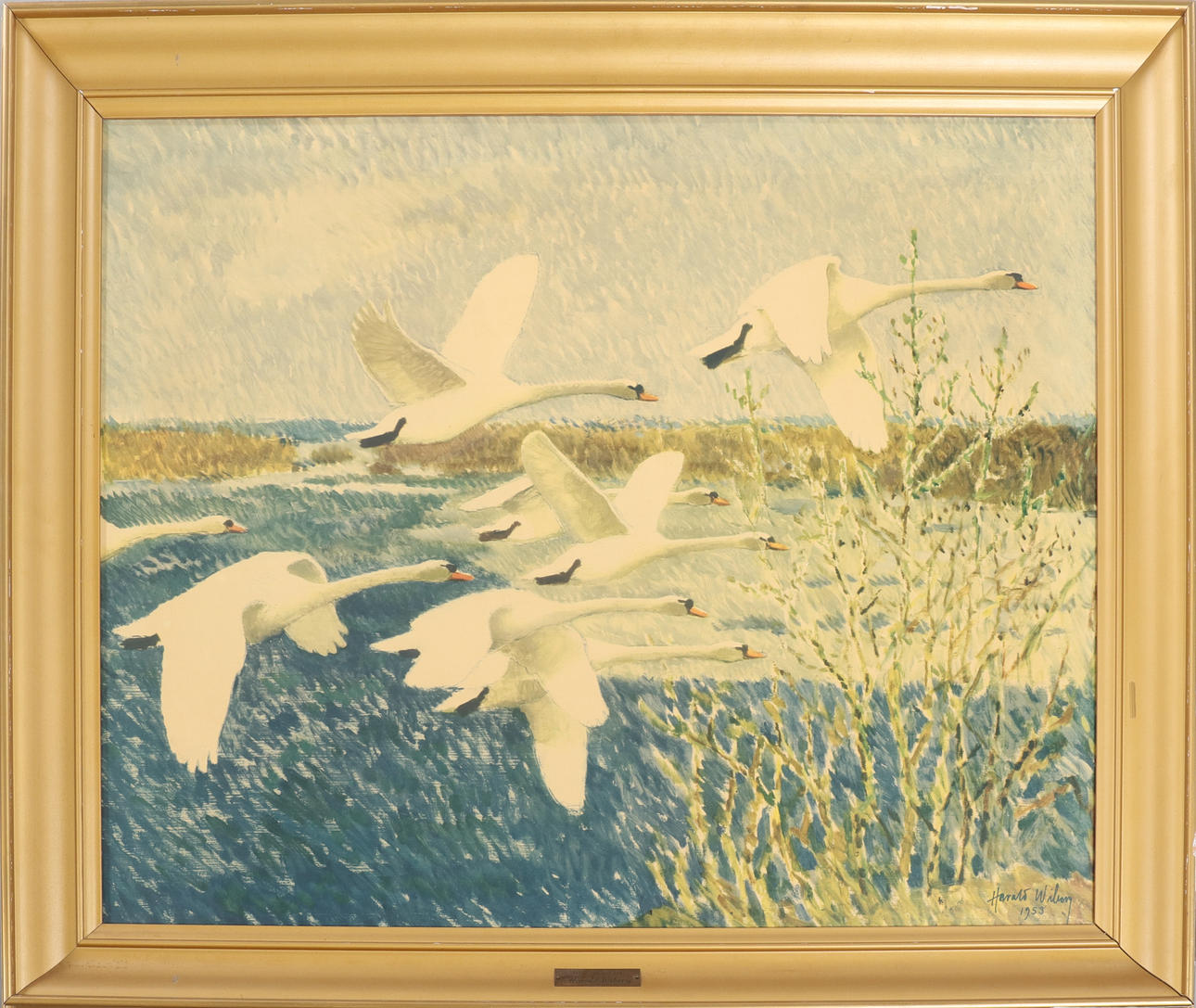 HARALD WIBERG. "Flyvende svaner", tryk.