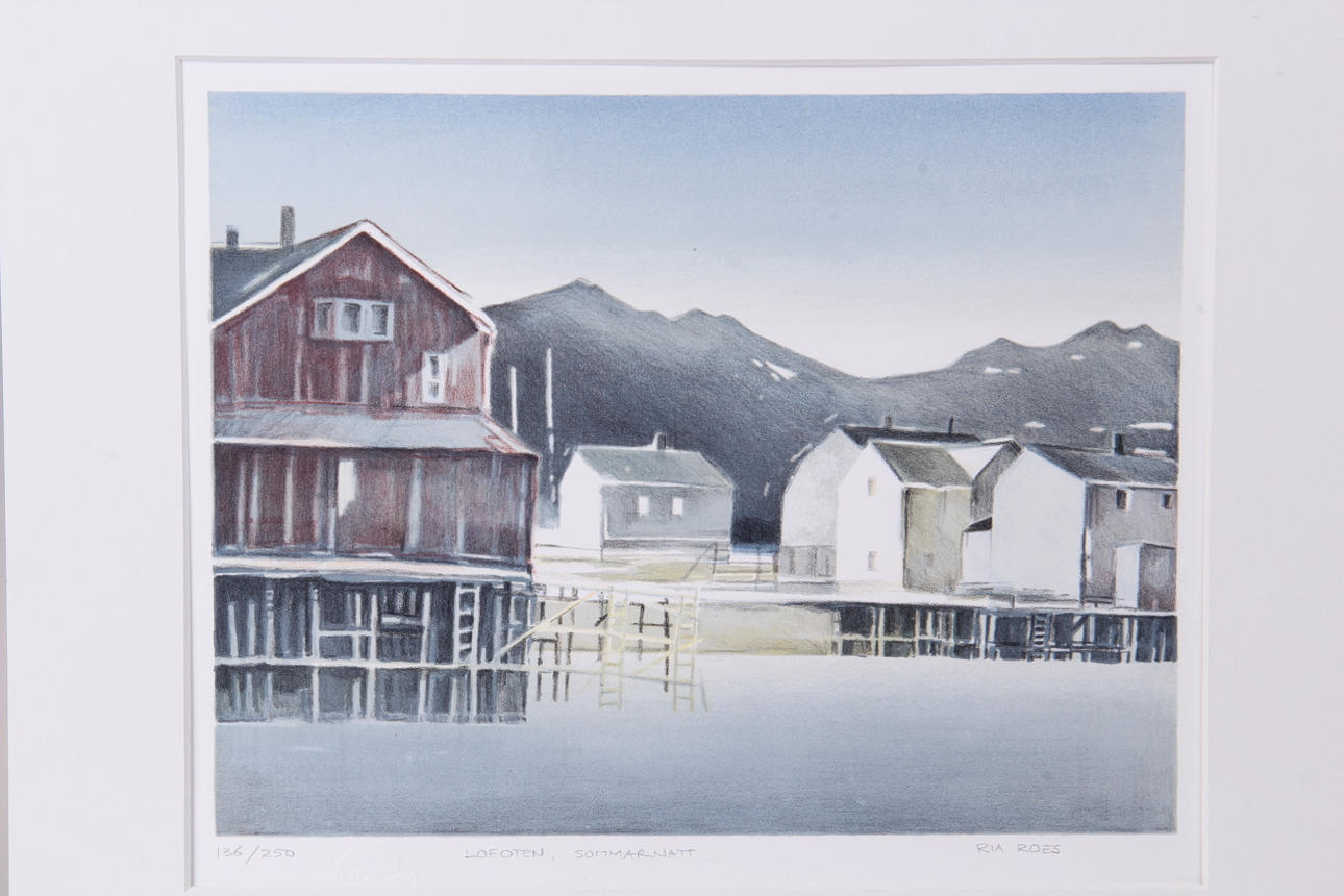 RIA ROES. Litografi, "Lofoten, Sommarnatt", 136/250, signerad.