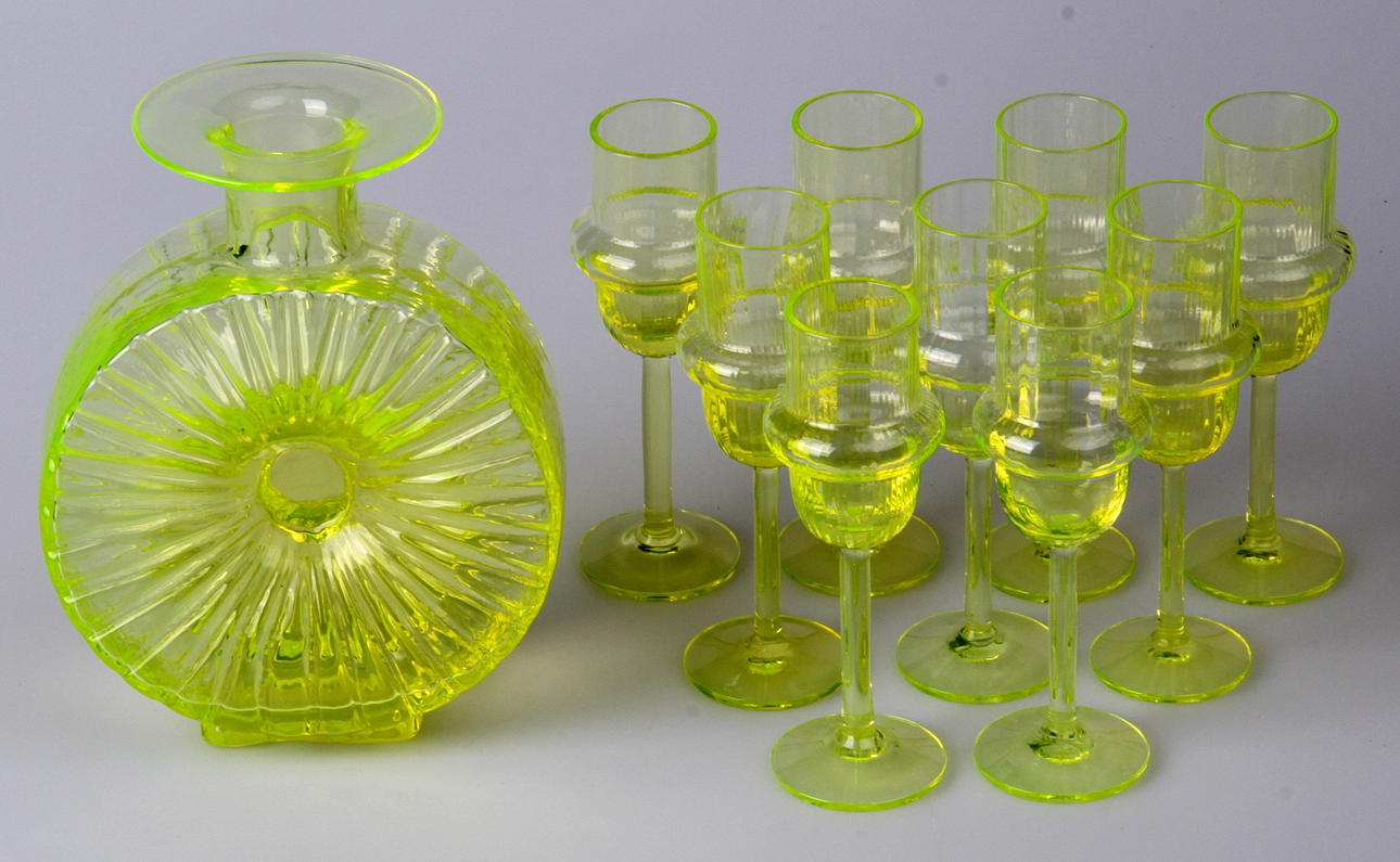 SOLFLASKA, samt glas, 10 delar, Helena Tynell, Riihimäen Lasi, Finland.