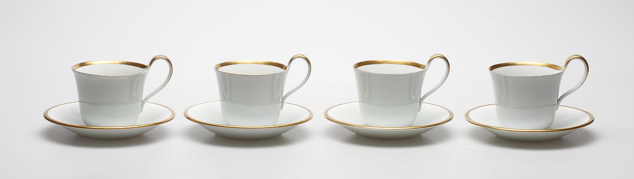 TEKOPPAR med FAT, 4 st, porslin, "Golden Sun", design Sigvard Bernadotte, Bing & Gröndahl, Danmark.