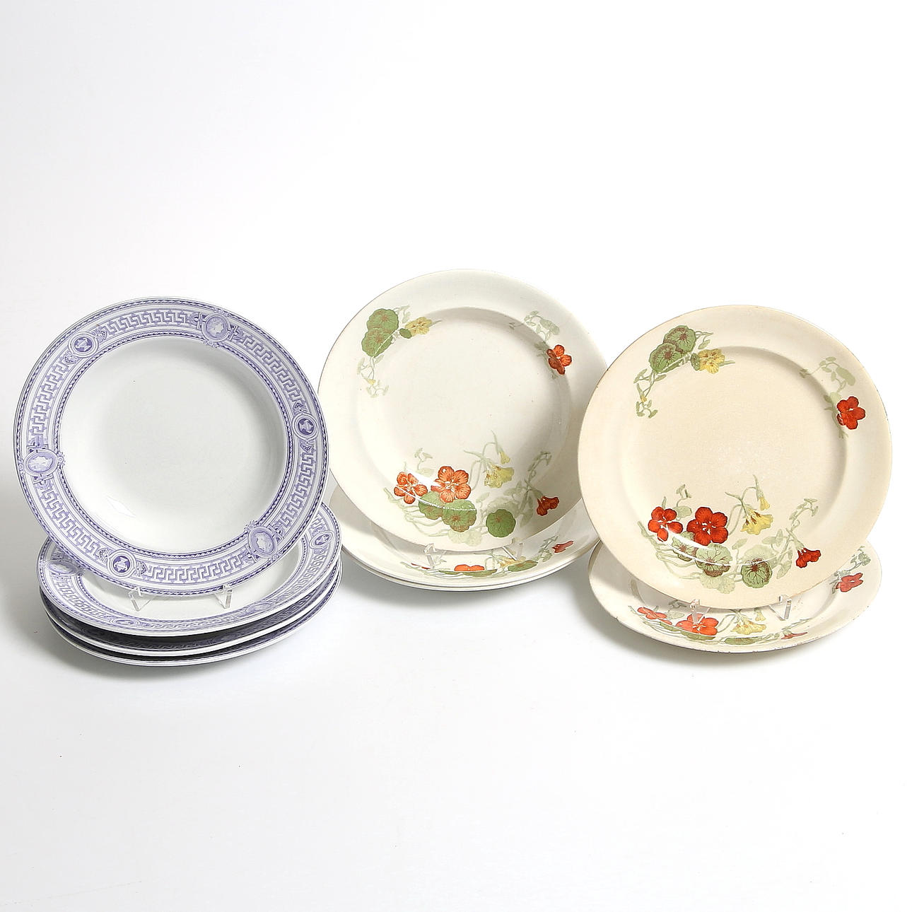 TALLRIKAR, 9 st, "Svea & Krassa", Gustavsberg. 1800-talets slut.