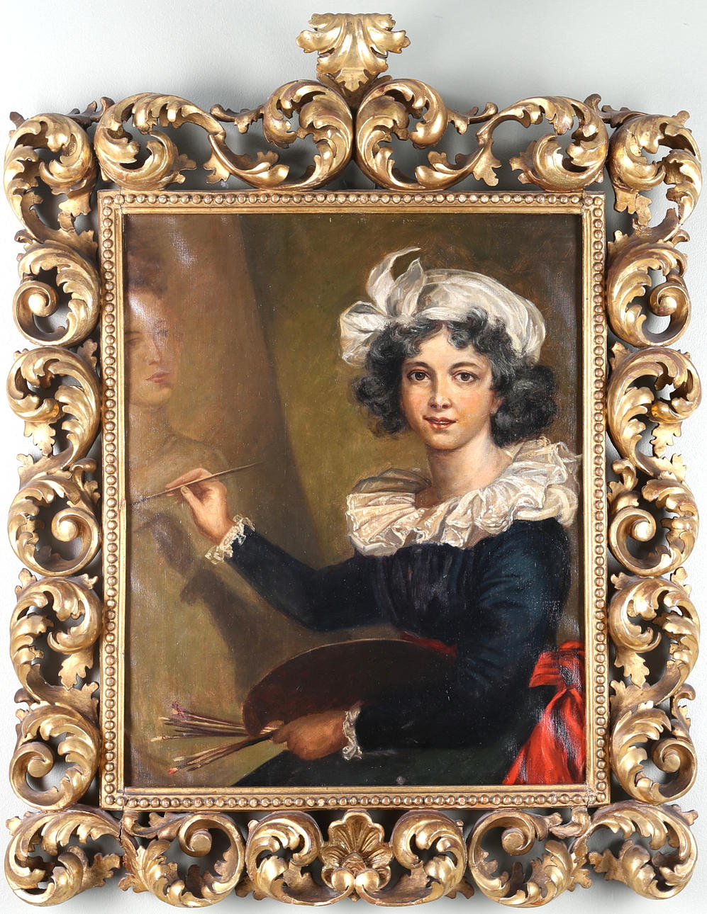 OIDENTIFIERAD KONSTNÄR. Ung kvinna, olja på duk, 17/1800-tal.