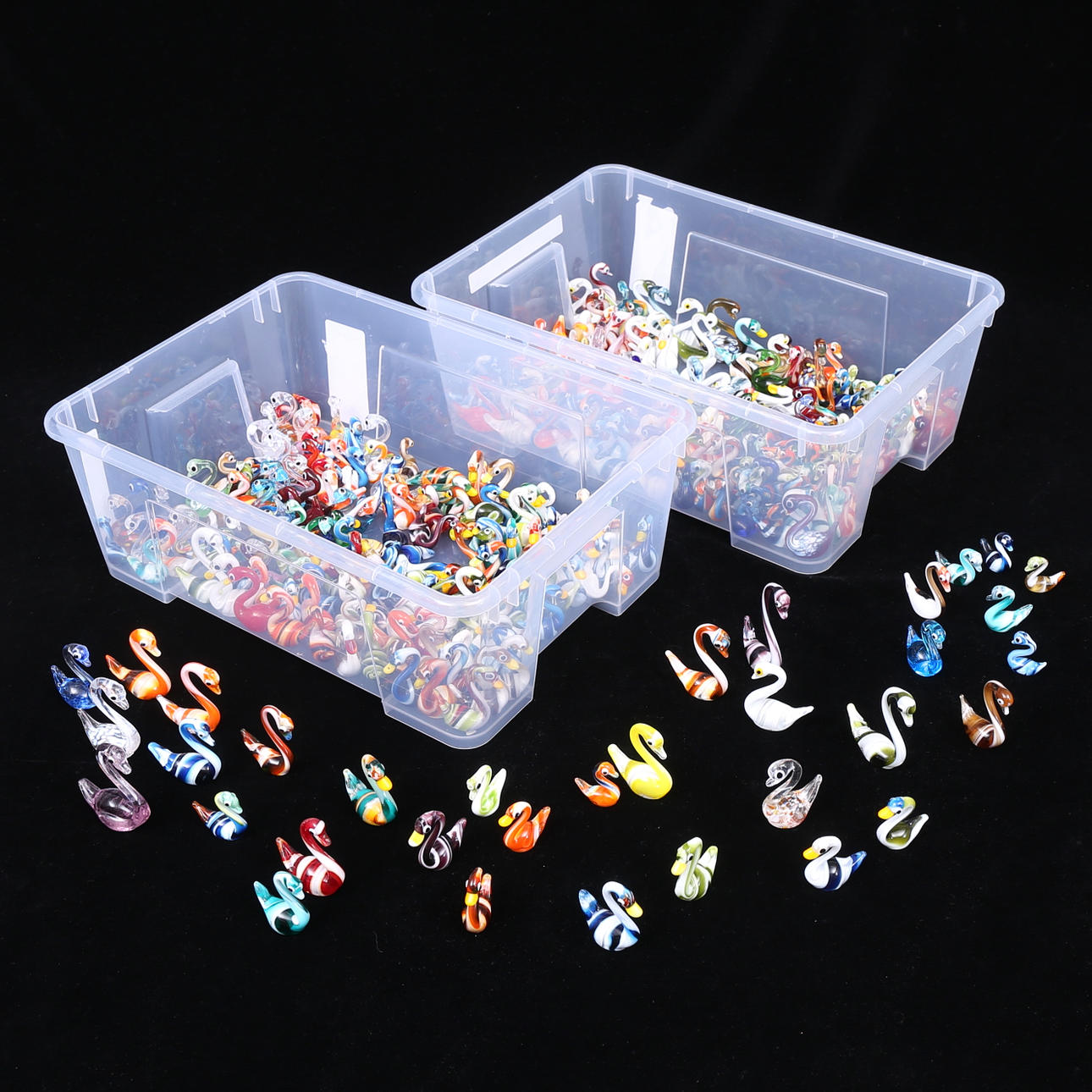 FIGURINES, A Collection, glass, swans.