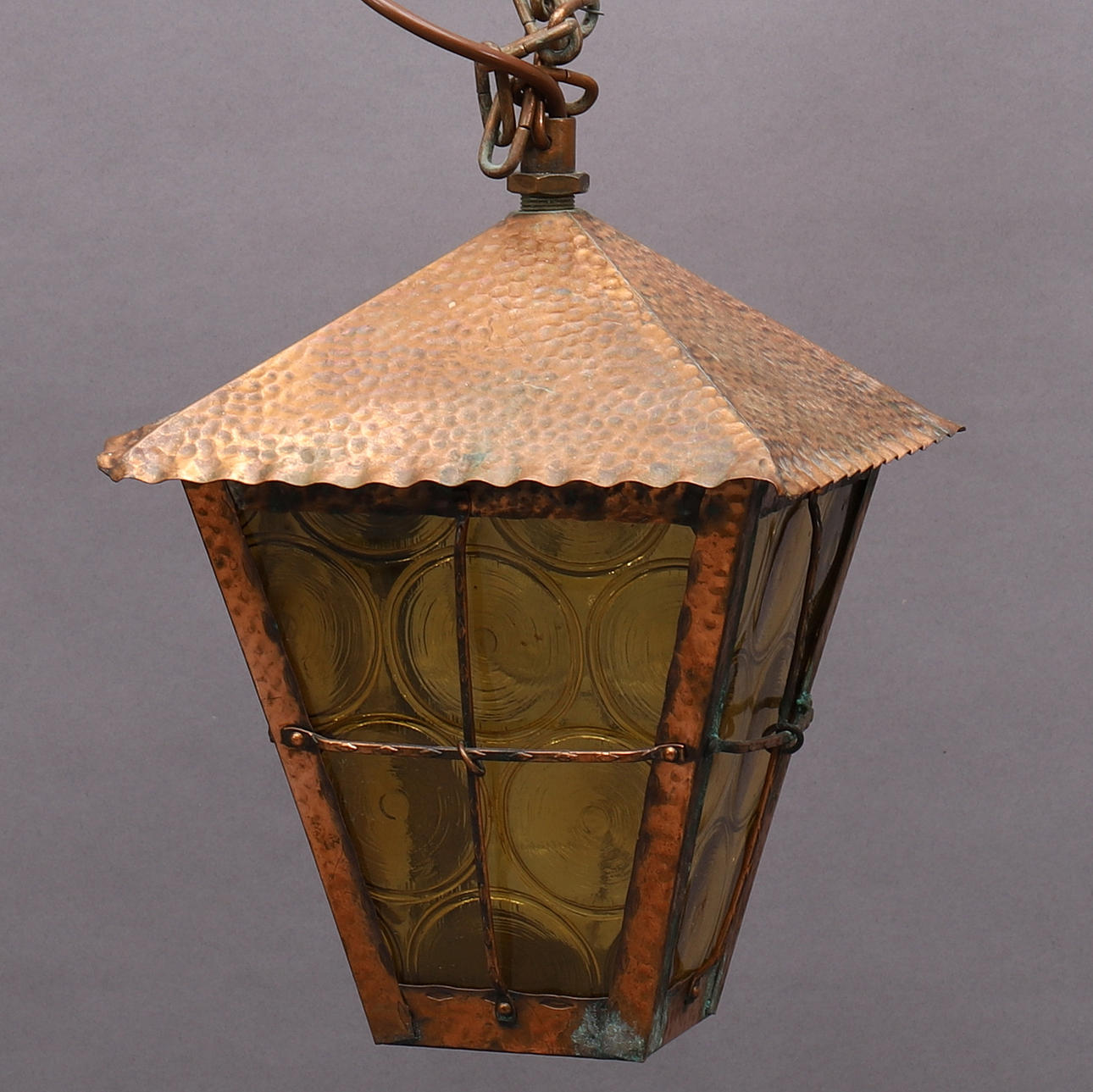 CEILING LAMP, glass & copper, lantern.