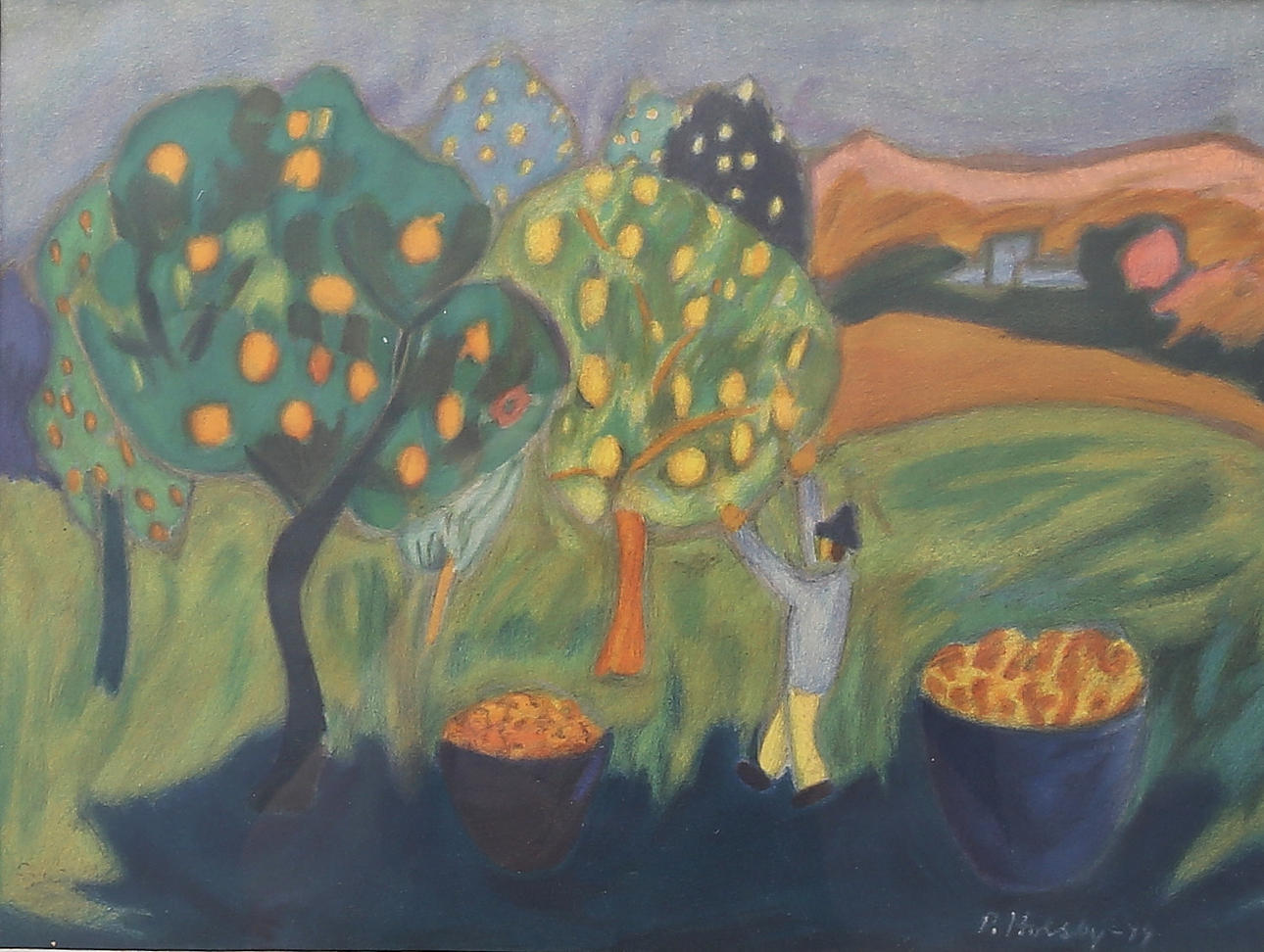 PAUL HOLSBY. Orangenbaum, Sizilien, Mischtechnik, signiert.