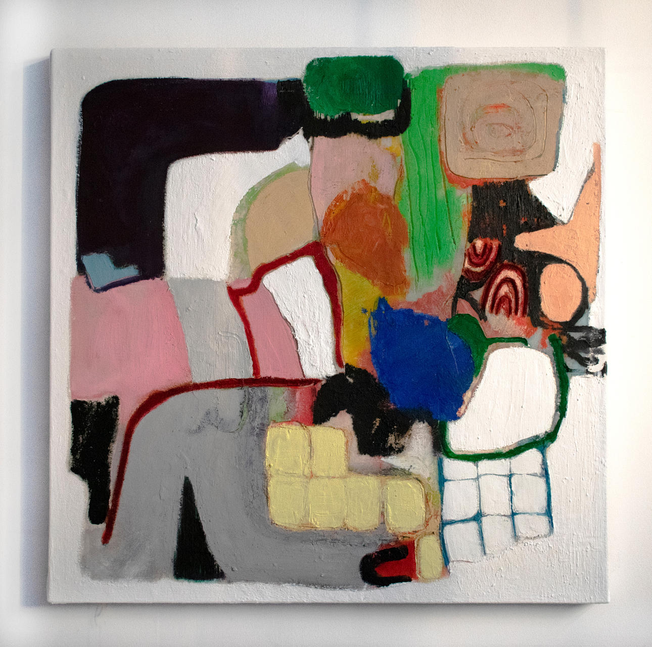 CONNIE HARRISON. "Assemblage", Ölfarbe und Wachs auf Leinwandkarton.