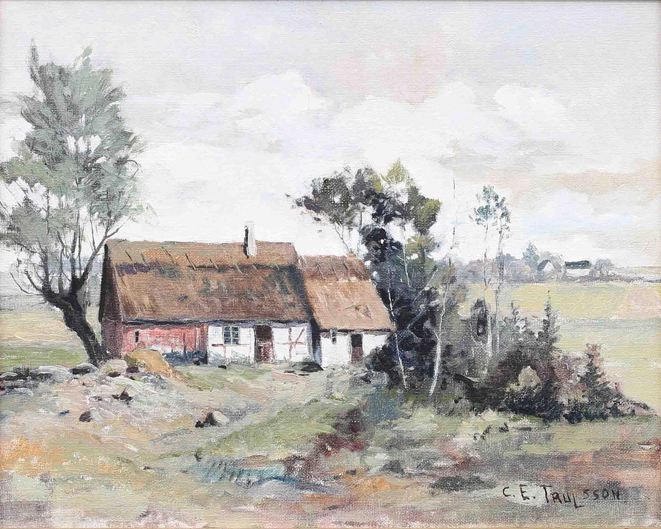 CARL ERIK TRULSSON. Farm in landscape, oil on canvas, signed CE Trulsson.
