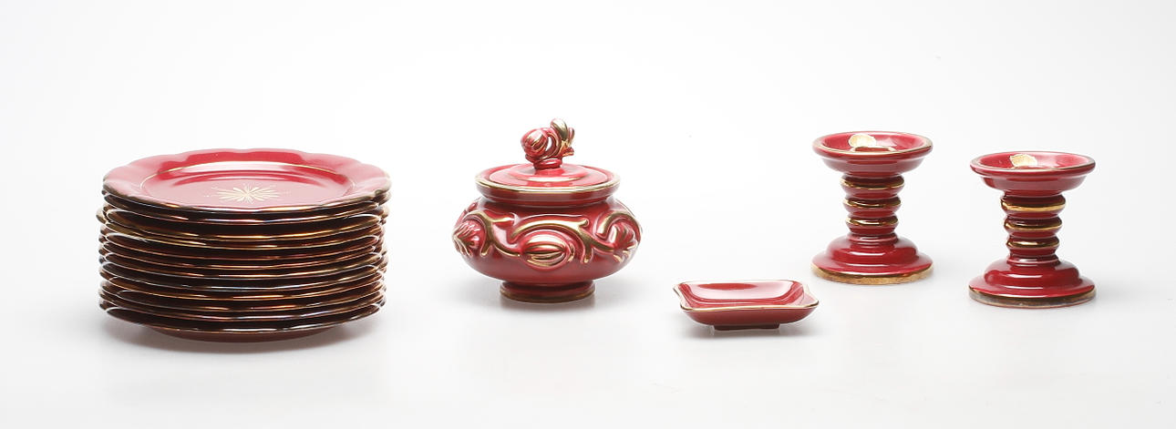 KERAMIK, 16 delar, "Rubin", Arthur Percy, Gefle/Upsala Ekeby.